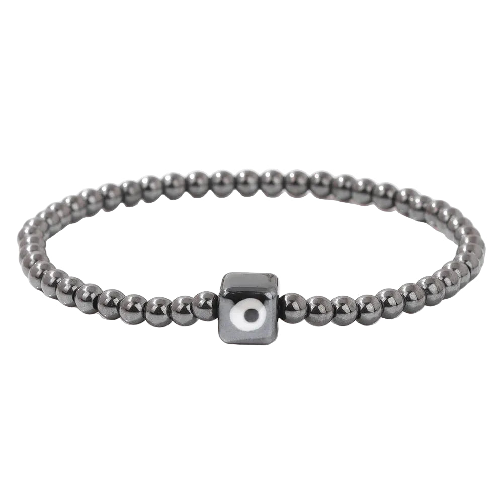 Tejesa Square Eye Bracelet Natural Stone 4mm Beads Elastic Bracelets for Women Men Turkish Evil Eye Lucky Protection Blessing Jewelry