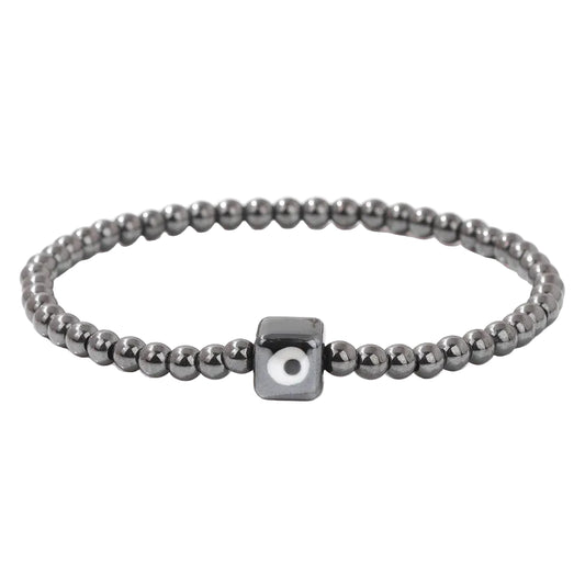 Tejesa Square Eye Bracelet Natural Stone 4mm Beads Elastic Bracelets for Women Men Turkish Evil Eye Lucky Protection Blessing Jewelry