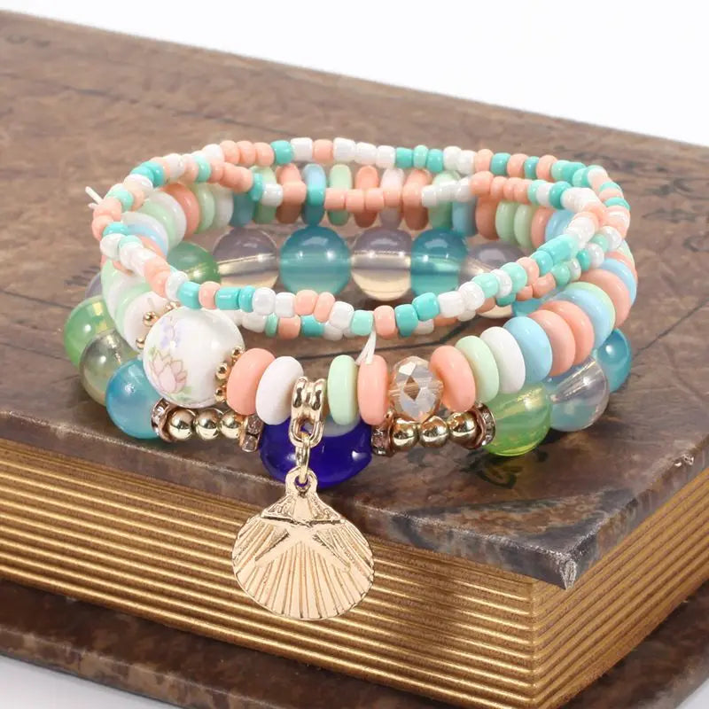 Bohemia Multilayer Elastic Weave Bracelet Set For Women Turkish Evil Eye Lucky Blue Eyes Beads Bracelets Female Charm Jewelry