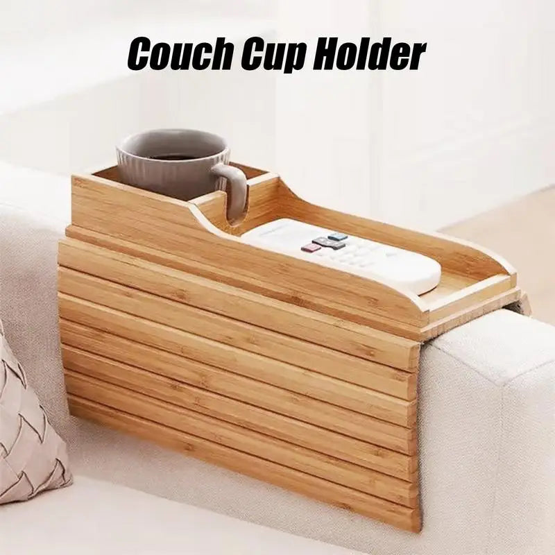 Hemasa Couch Arm Tray Wooden Cup Holder Couch Arm Table Sofa Tables Sofa Arm Organizer Removable Adjustable For Snacks Drinks TV Remote