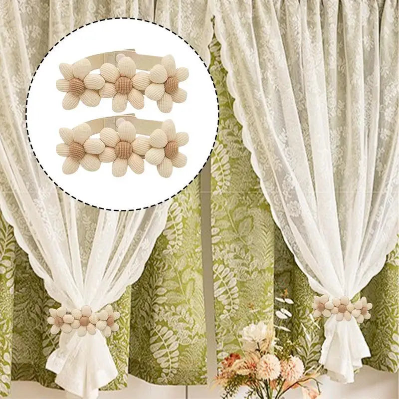 Drape Tie Backs Handwoven Fabric Flower Shape Drape Tiebacks 2pcs Flexible Decorative Multifunctional Drape Fasteners