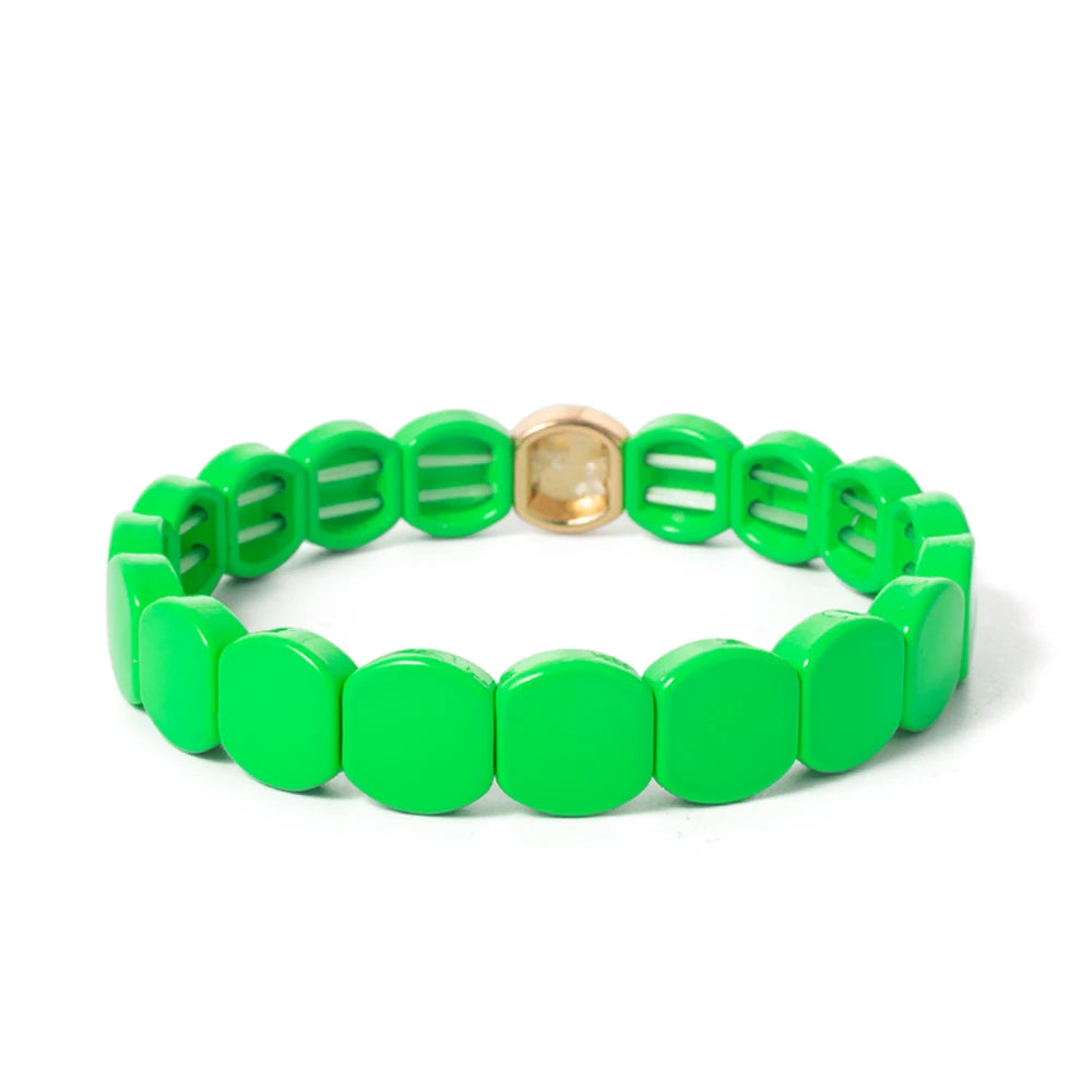 Tejesa Yellow Red Color  Enamel Tile Beads Bracelets For Women /Hand Jewelry Charms Beach Elastic Bangle For Party Luxury