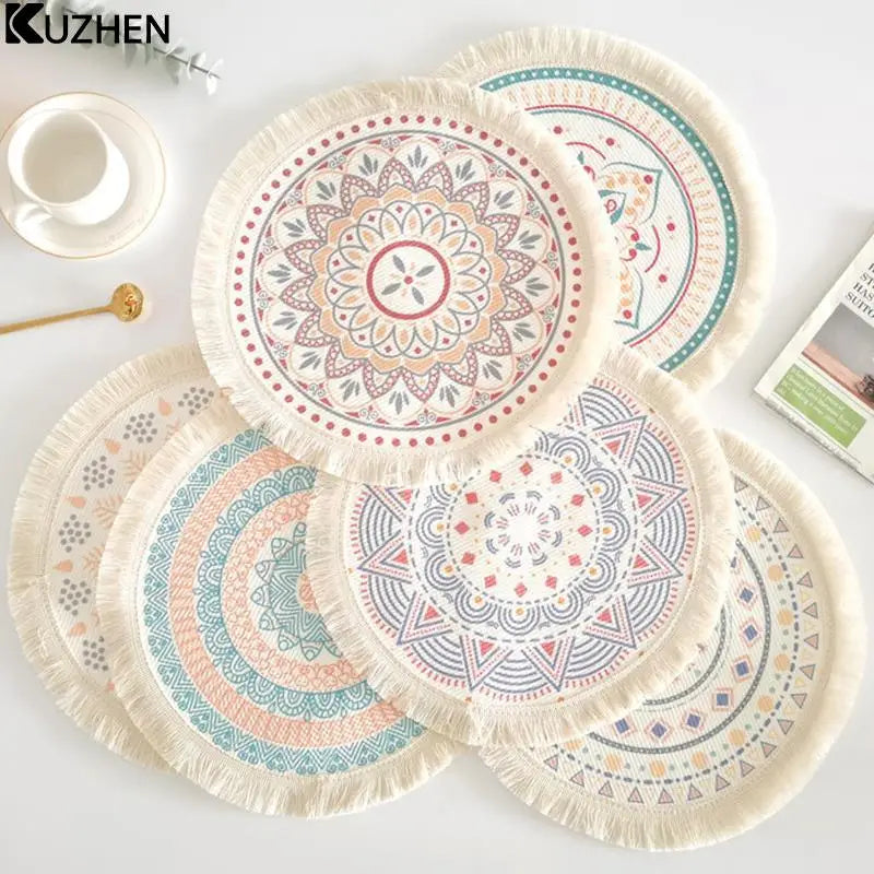 Hemasa Bohemian Round Placemats Simple Handwoven Jute Placemats Coasters(set of 4)