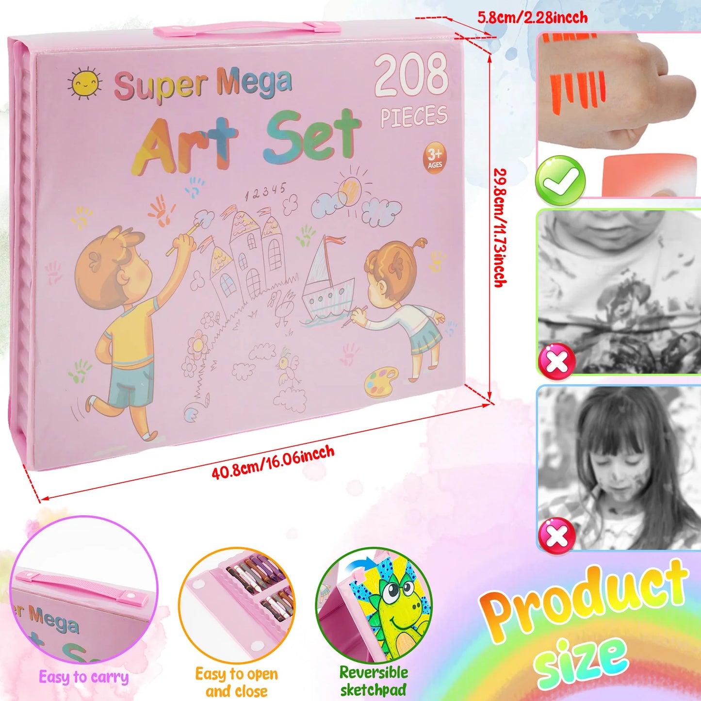 208Pcs Art Supplies Colorful Drawing Art Kit Non Toxic Painting Drawing Art Kit Safe Art Kit Cute Painting Kit for Kids Boys