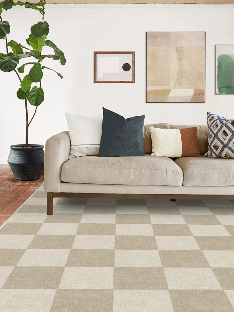 Tejesa Black and White Plaid Living Room Large Area Carpet Square Geometric Bedroom Carpet Minimalist Checkerboard Rug Cream Style Rugs