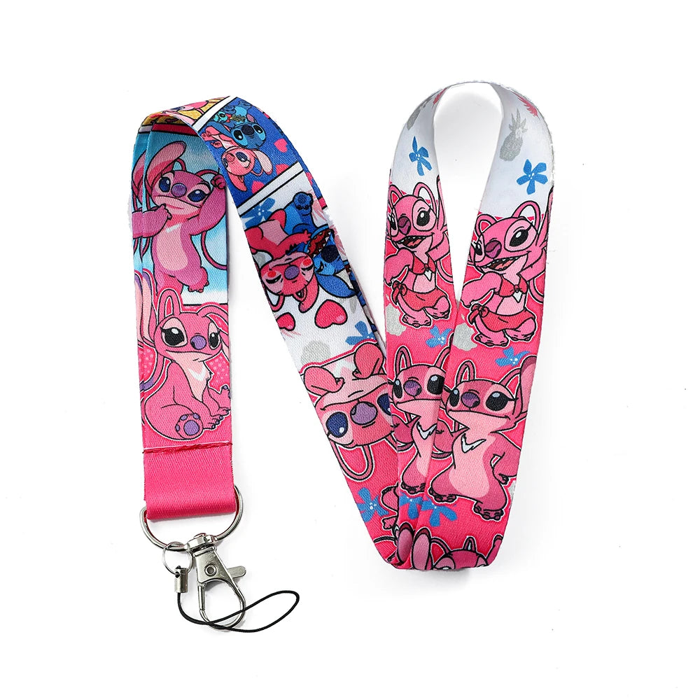 Lilo Stitch Cute Couples Lanyard For Keys Chain Credit Card Cover Pass Mobile Phone Charm Straps ID Badge Holder Key Accessories
