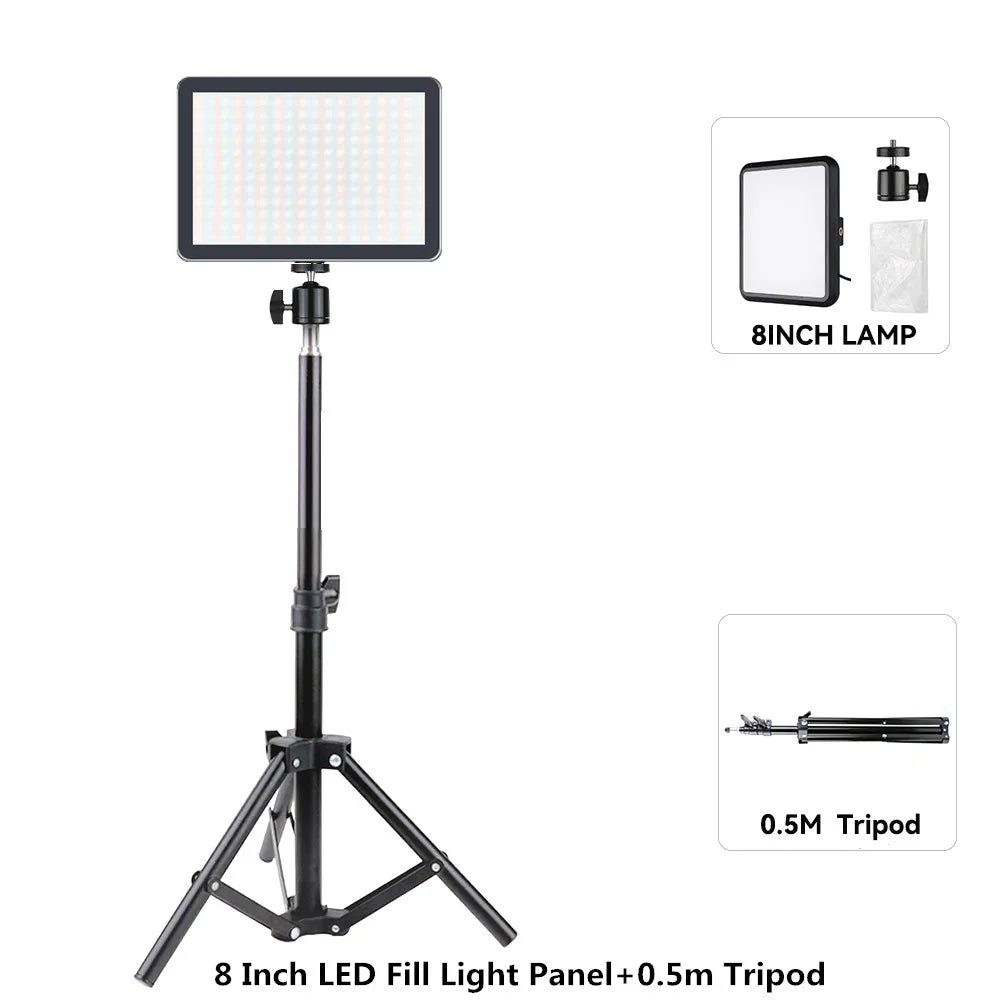 Tejesa 8/12 Inch LED Photography Video Panel Light Photo Studio Lighting Kit For Shoot Live Streaming Youbube With Tripod Stand