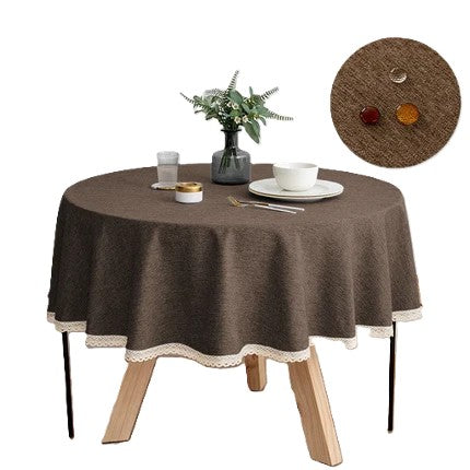 Tejesa Round Solid Color Faux Linen Tablecloth with Lace Trim-Waterproof/Spill Proof/Stain Resistant/Oil Proof-for Banquet,Parties