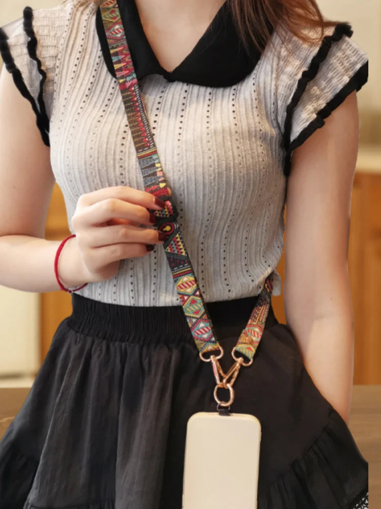 Tejesa  Mobile Phone Lanyard For Women – Stylish Messenger Strap Wth Geometric Patterns, Comfortable Neck Loop