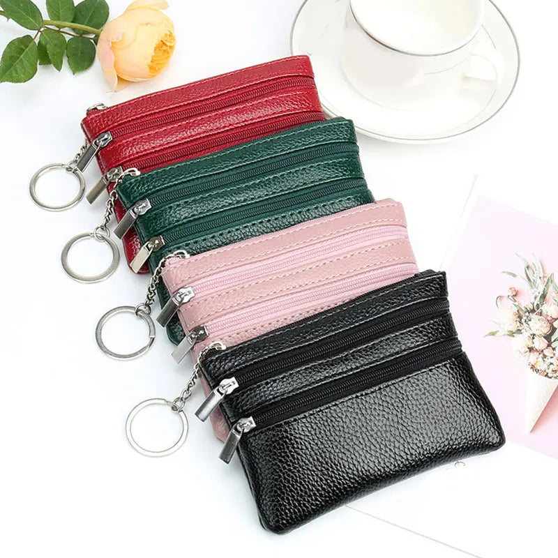 Heamsa Fashion PU Leather Women's Wallet Purse Two/Three Zippers Coin Purse Coin Wallet Keychain Card Holder Change Purses