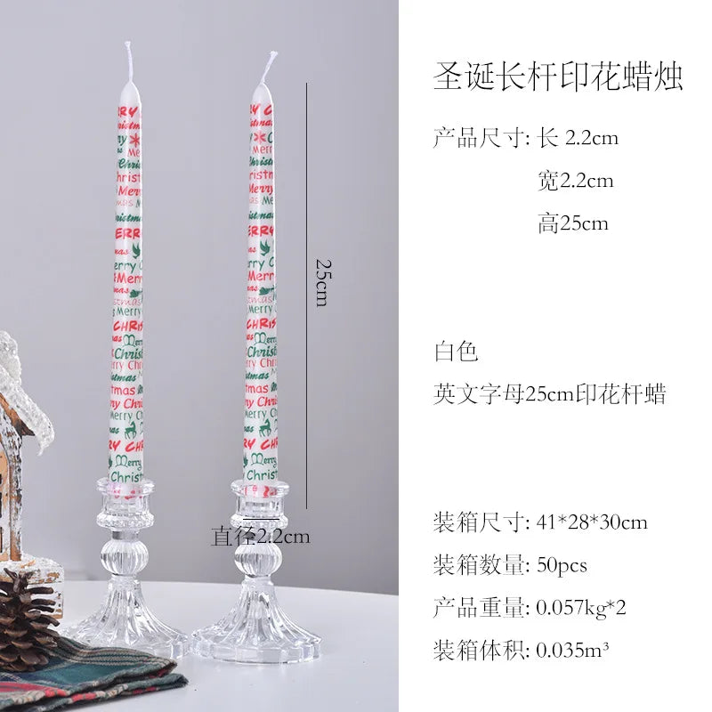 7.5'' Long Wedding Candles French Hand-Printed Pole Candle Long Taper Dinner Candles for Minimalist Home Decorative Candles