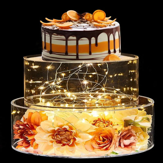 Acrylic Fillable clear Cake Stand for wedding Birthday Party Baby Show Cheesecake Chocolate MoussePastry Display Box With lights