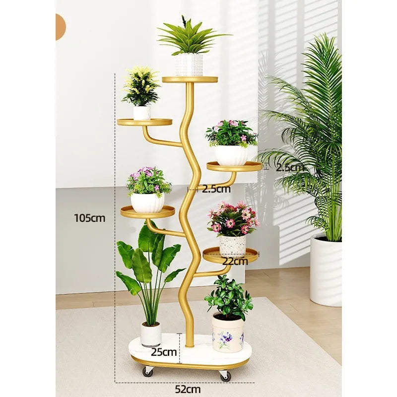 Wrought iron flower stand Plant stand Indoor living room Balcony Flower pot Green Luo stand Movable multi-layer metal flower