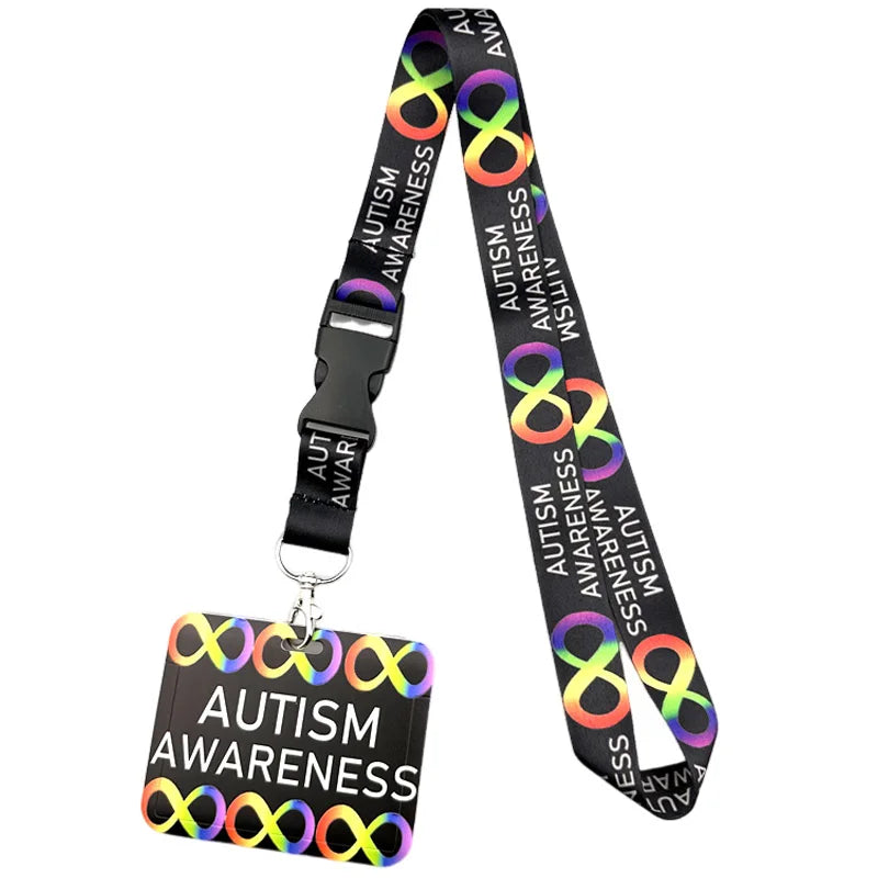 Autism Pattern Anime Lanyard Badge Holder ID Card Lanyards Mobile Phone Rope Key Lanyard Neck Straps Keychain Key Ring