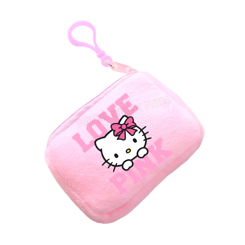 Hemasa  Hello Kitty Mini Plush Coin Purse  / Pink Canvas Square Storage Bag Key Case Handbag Kids Girls Birthday Gifts