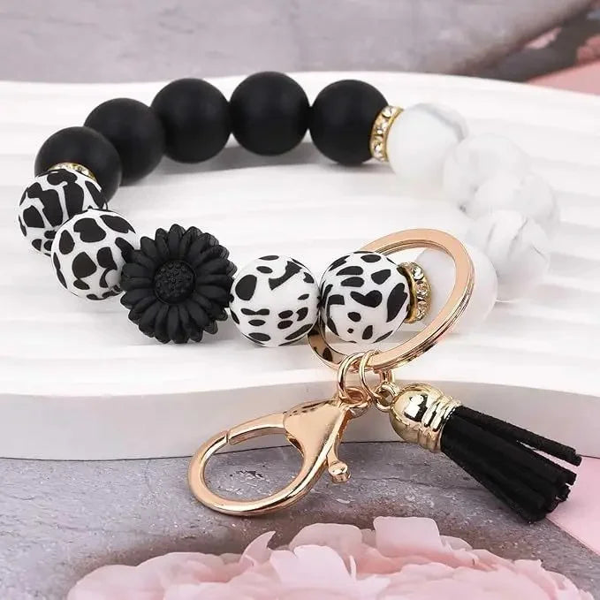 Hemasa Handmade Daisy Silicone Beads Bracelet Keychain /Anti-Lost Wallet Pendant Ring Holder