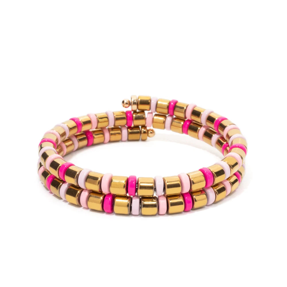 Tejesa 5X6mm  Enamel Colorful  Circle Tube Beads Bangle Bracelet  For Women