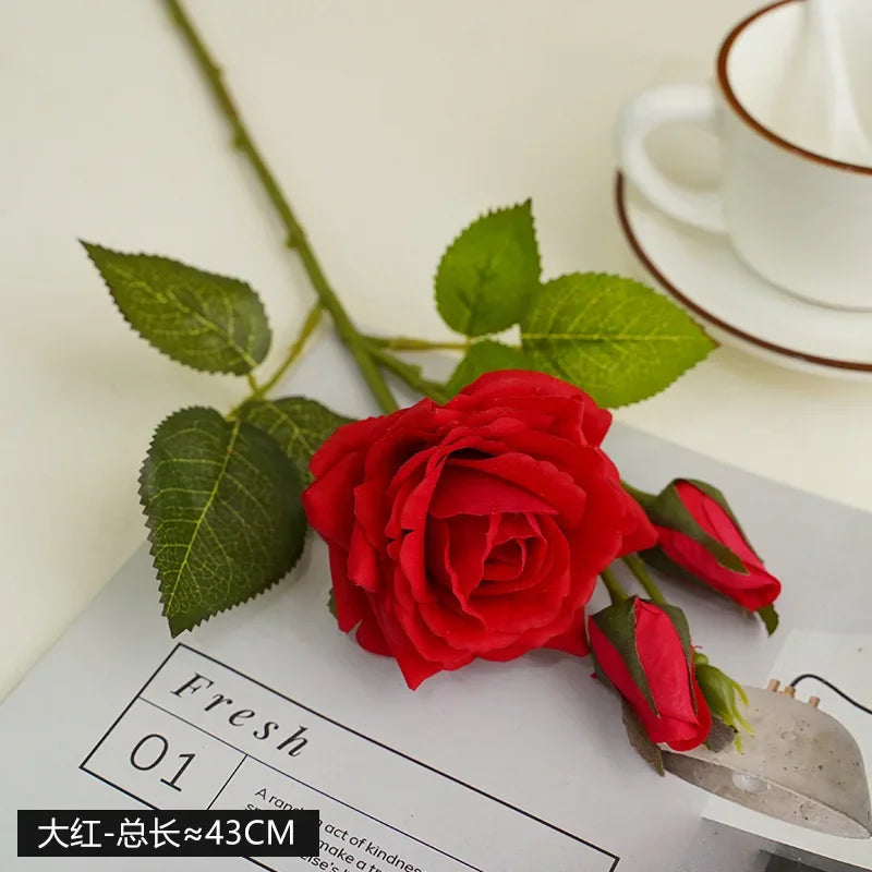10Pcs High-end Moisturizing Rose Artificial Flowers Luxury Home Decoration Fake Roses Bridal Bouquet Wedding Party Decor Florals