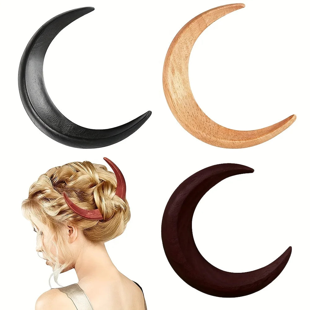 Hemasa Carved Crescent Moon Wooden Hair Stick for Women
