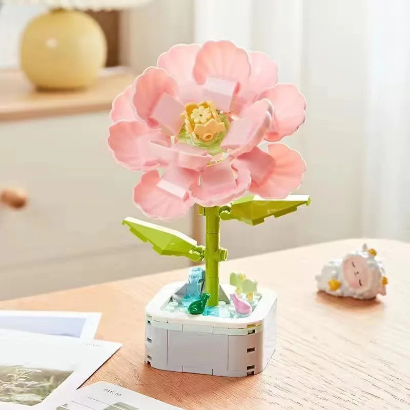Creative flower Building blocks Eternal flower potted building blocks toy set Table decoration children's holiday Christmas gift
