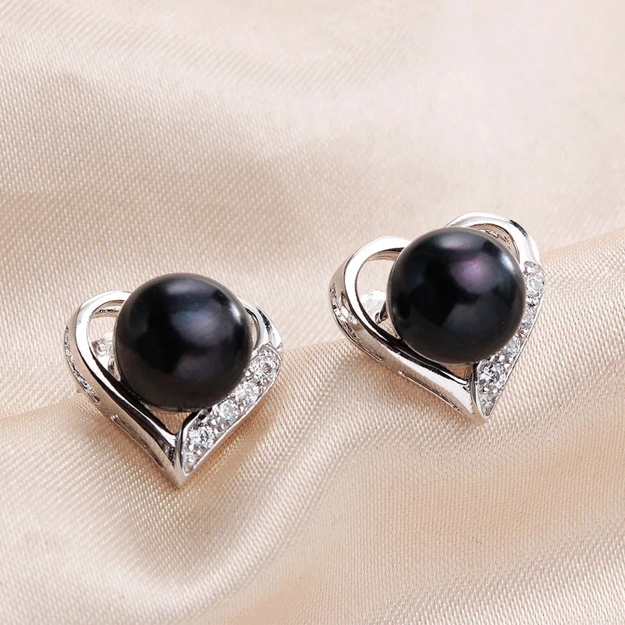 YWYC 925 Sterling Silver Lover Zircon Pearl Earrings 9-10mm Natural Freshwater Pearl for Women Wedding Party Jewelry Gift