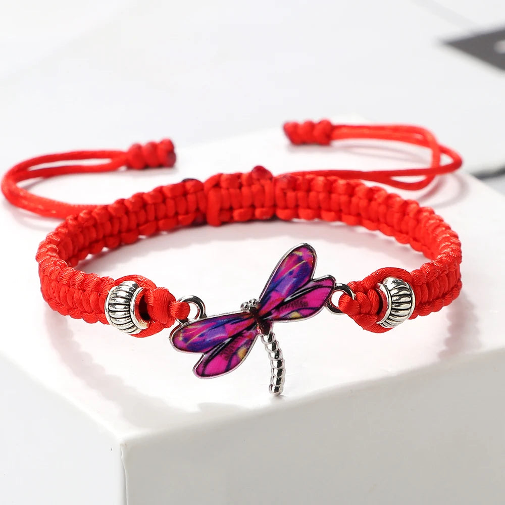 Dragonfly Pendant Charm Bracelet Women Men Black Red White Woven Thread Rope Lucky Bracelet Friendship Bangle Jewelry Girls Gift
