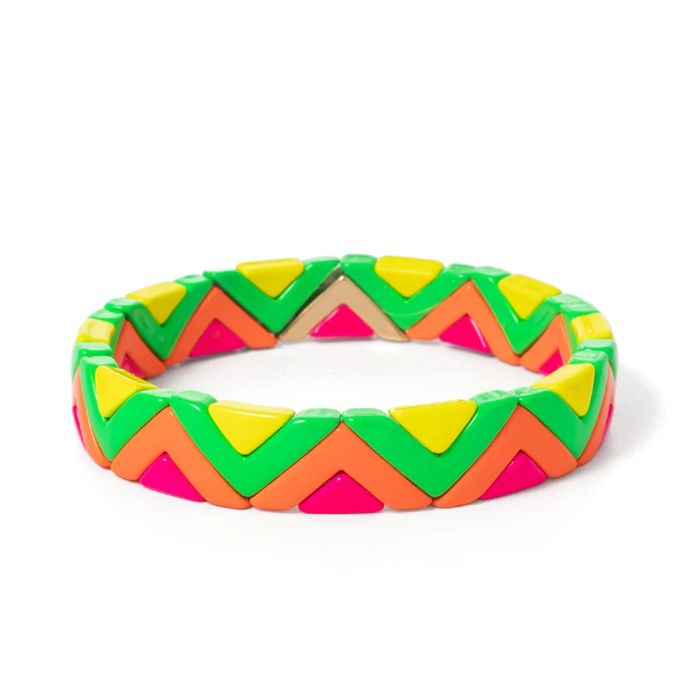 Tejesa Yellow Red Color  Enamel Tile Beads Bracelets For Women /Hand Jewelry Charms Beach Elastic Bangle For Party Luxury