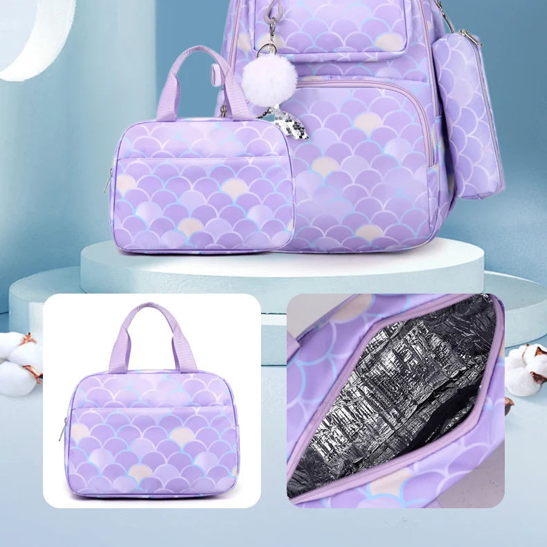 Hemasa 3pcs/Set Fish Scale Print Kid Backpack With Mermaid pendant Girl waterproof School Bag Children Schoolbag  For teenage girls
