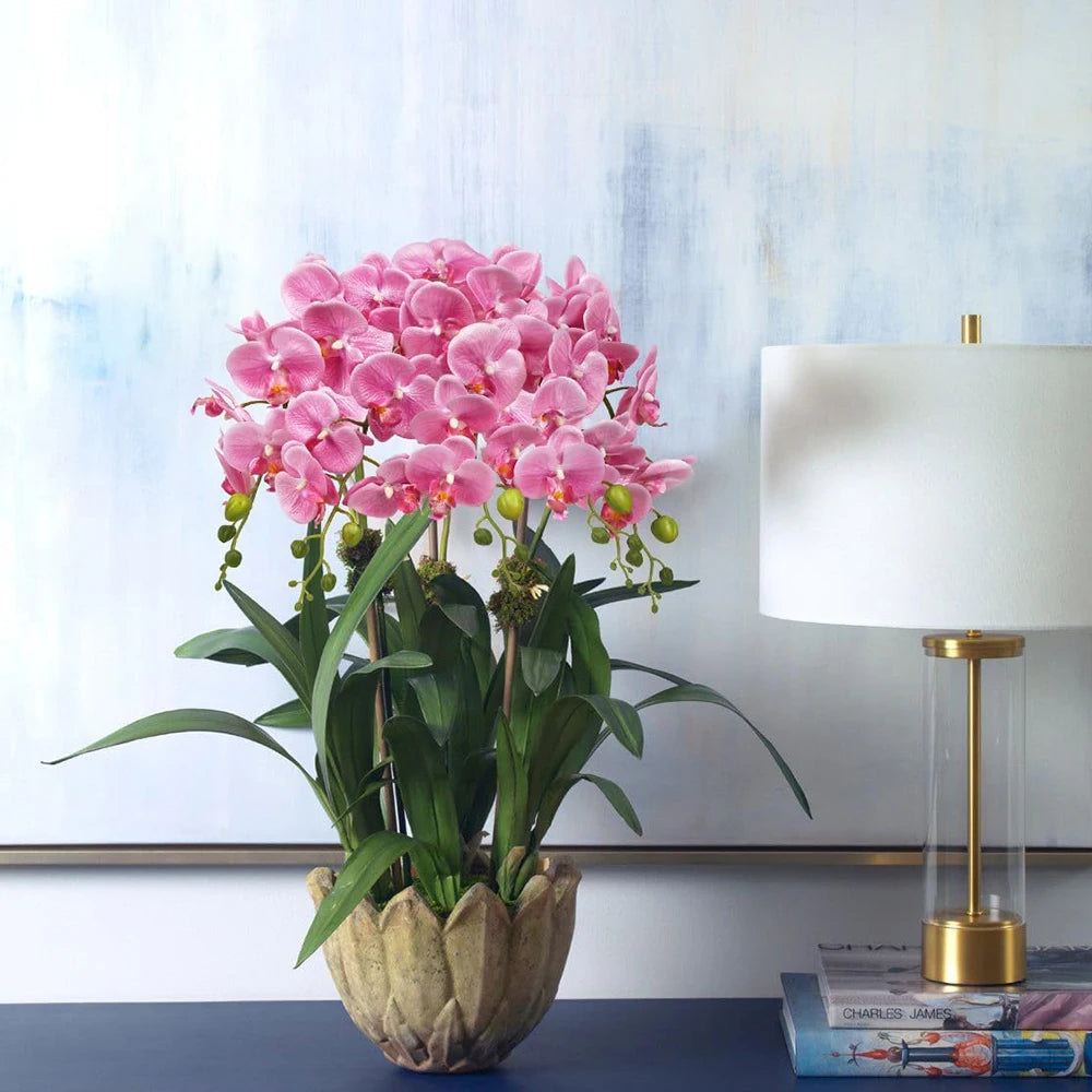 YeeNanee 4pcs Room Decoration Real Touch Artificial Orchid Stem Flowers Latex Phalaenopsis Branches with Leaves for Home Decor