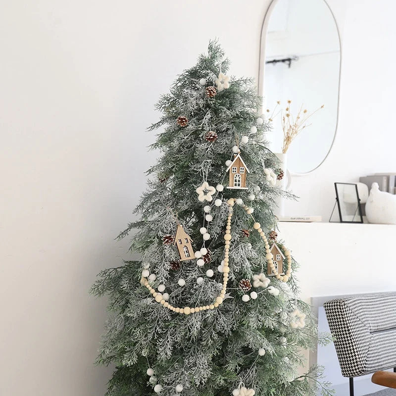 1/2pcs Decorative Bead Twine Garland 2.2m Rattan Natural Wood Bead Garlands Christmas Tree Hanging Decoration Rustic Bead Tassel
