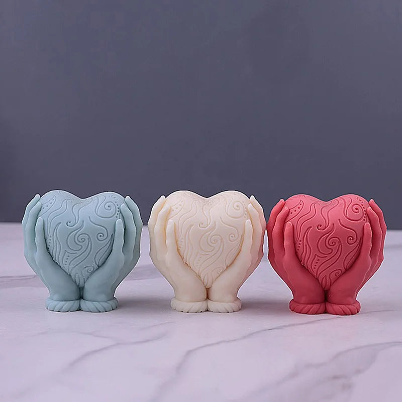 Valentine's Day, hands holding hearts, silicone candle molds, relief sculptures, love soap molds, expanded incense plaster