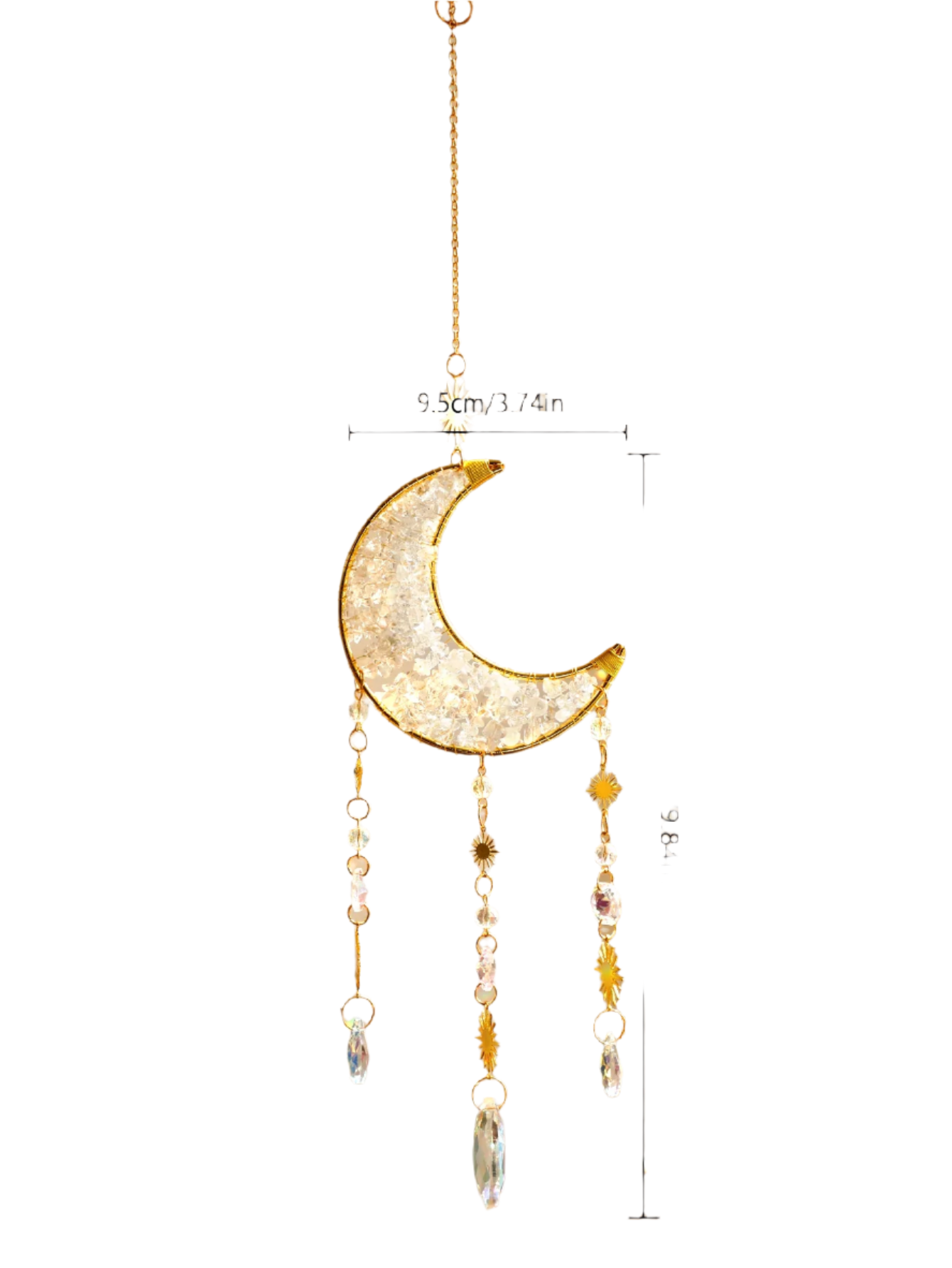 Hemasa Moon Star Crystal Suncatcher Hanging Decoration Rainbow Maker Natural Stone Light Catcher for Window Outdoor Room Ornament Gift