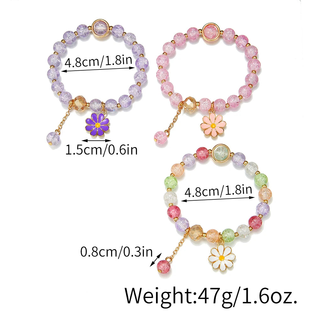 3Pcs/set Daisy Pendant Colorful Beaded Bracelets for Girls Women