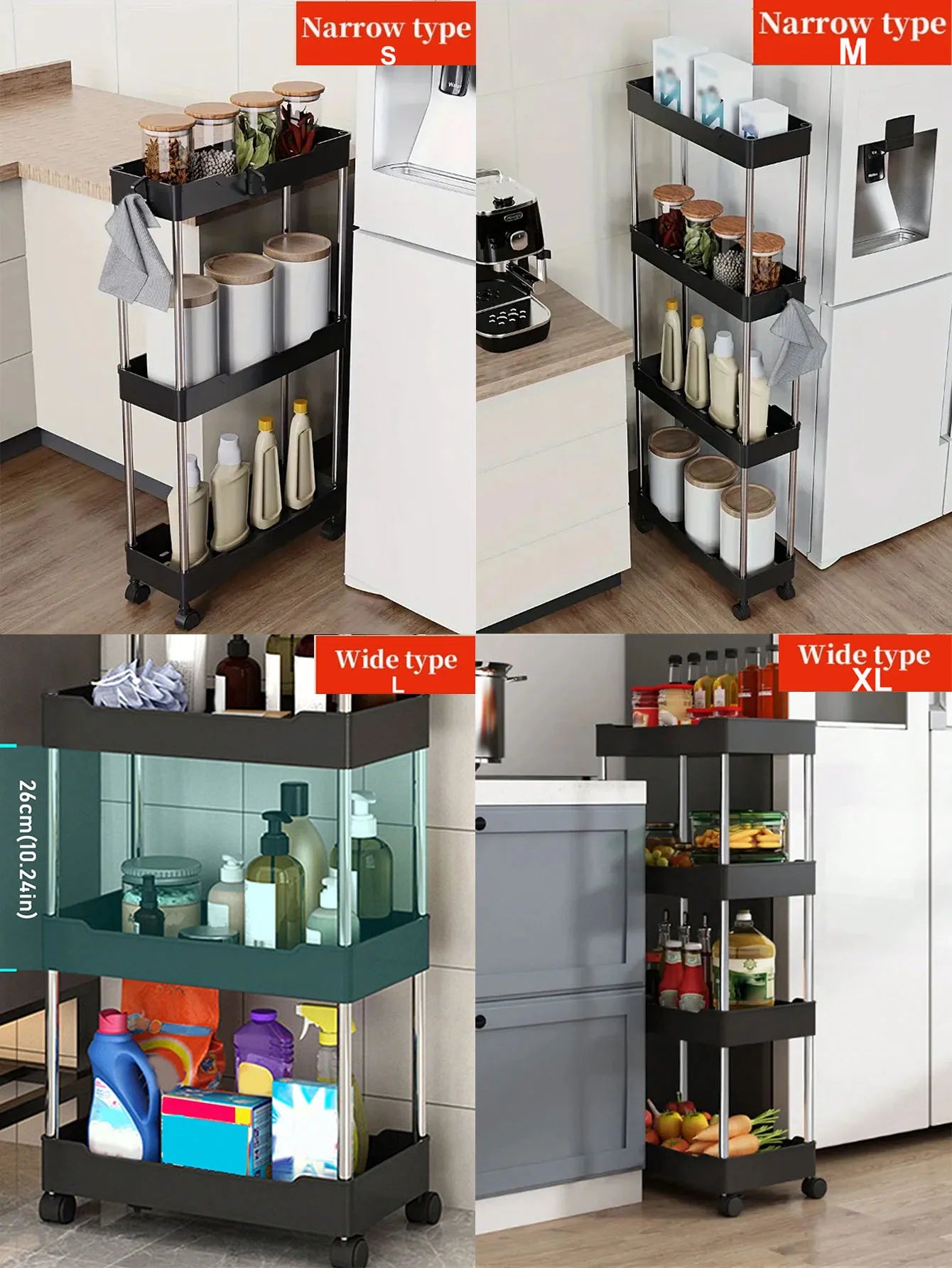 Hemasa 1pcs 3/4 Tier Rolling Utility Cart Storage Shelf Movable Gap Storage Rack Kitchen Bathroom Slim Slide Organizer Shelf Livingroom