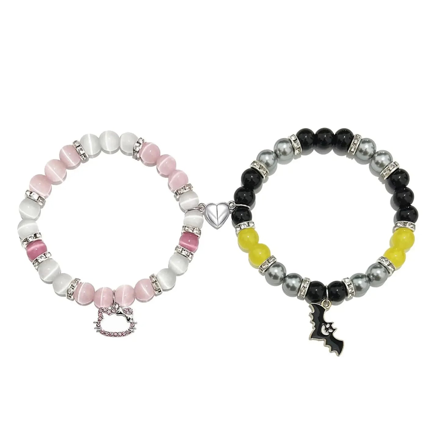 Couple Bracelet Love Magnetic Buckle Natural Cat Eye Stone Beaded Bracelet Kitty Cat Pendant Festival Gift