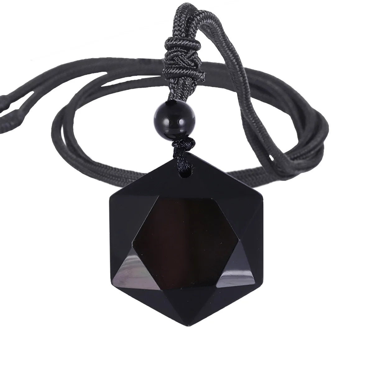 Hemasa Obsidian Hexagram Charm Rope Chain Necklace for Women