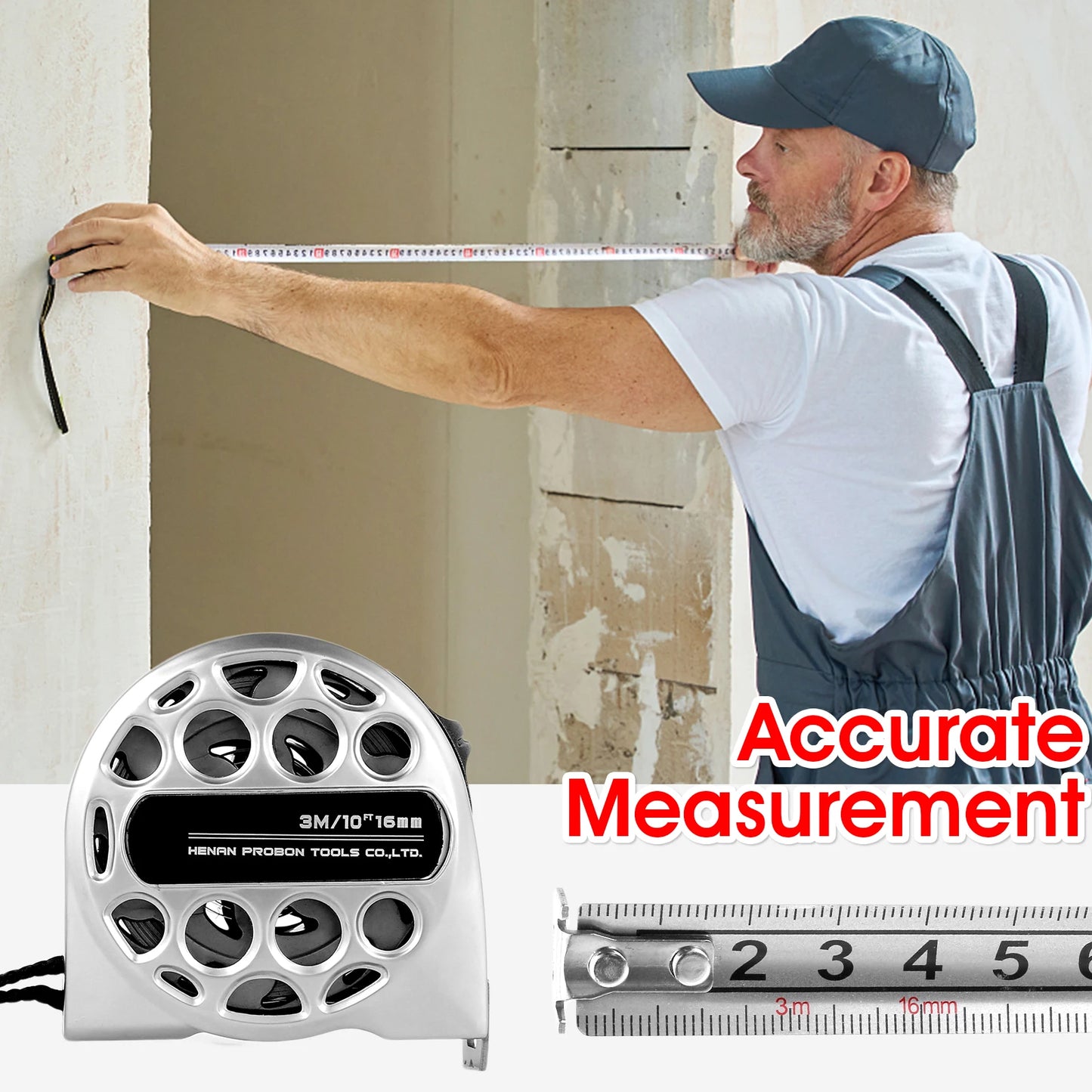 Tejesa 9.8FT Retractable Tape Stainless Steel Measuring Tape Waterproof Woodworking Measure Ruler for Household Agricultural Industrial