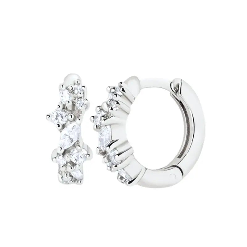 Hemasa 925 Sterling Silver Ear Buckles Fashion Hoop Earrings /White Crystal Luxury Women's Earrings Wedding Women's Jewelry Premium Gift