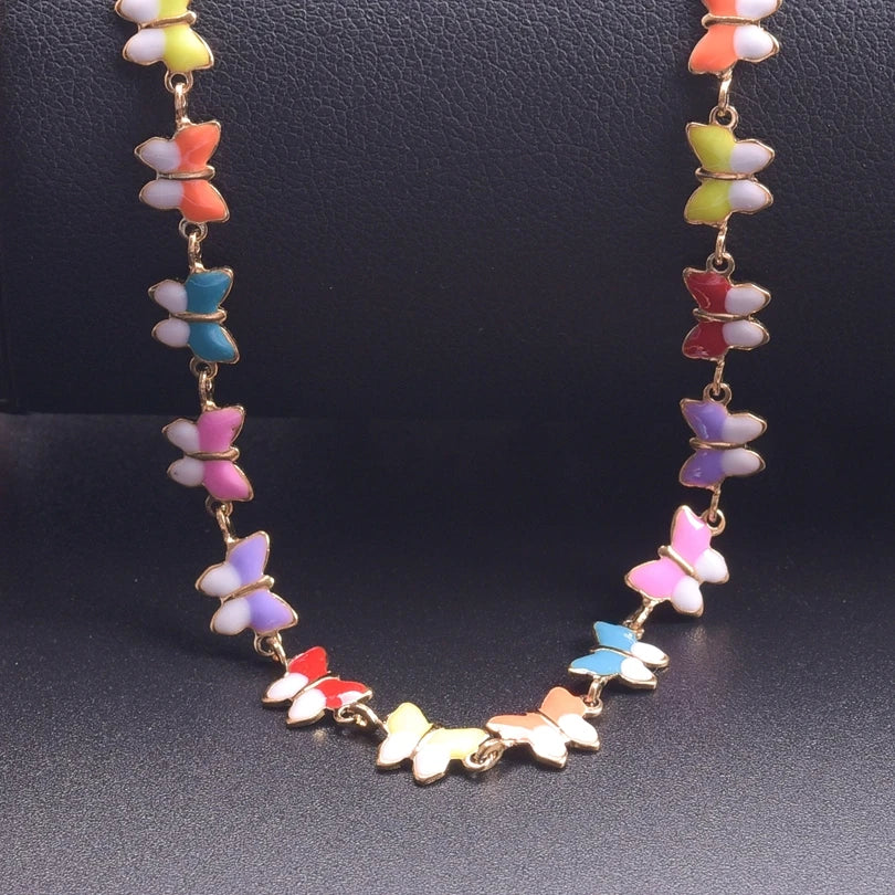 1Pcs Colorful 6*7mm Butterfly Moth Chain Stainless Steel Animal Insect Dripping Oil Bracelet Necklace Making Jewelry Accessories