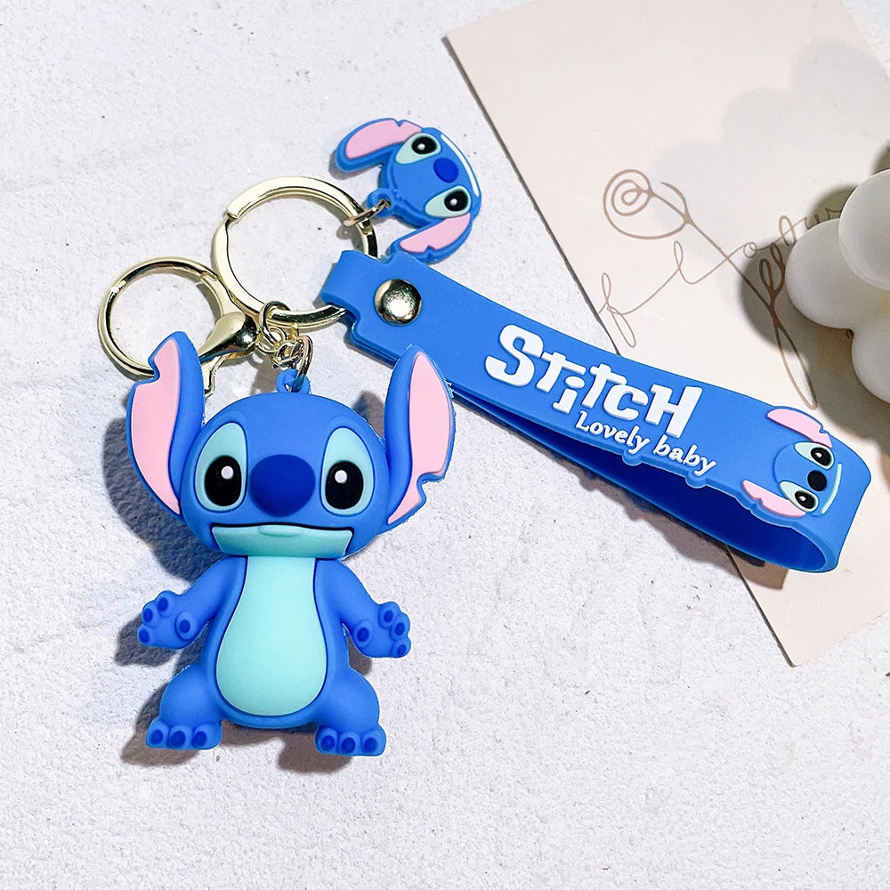 Disney Lilo & Stitch Keychain Cartoon Figure Coffee Candy Stitch Silicone Pendant Keyring Car Key Holder Jewelry Accessories