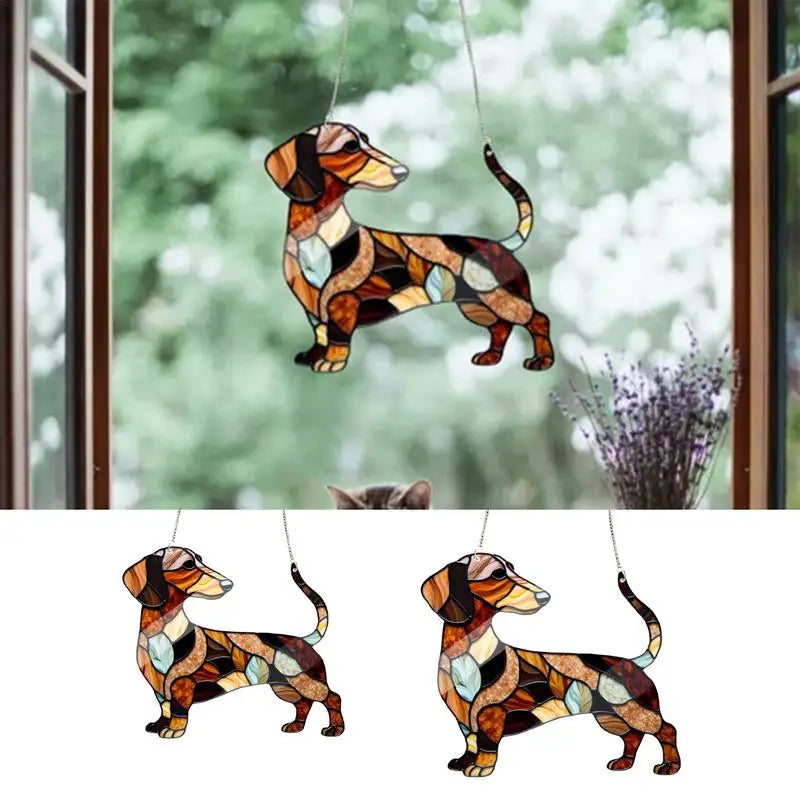 Dog Car Pendant Sunlight Capture Acrylic Dachshund Ornament Decoration Dog Themed Home Decorations Dachshund Sun Catcher Stained