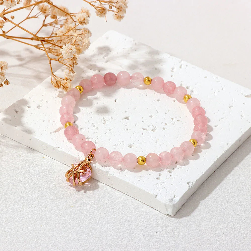 Hemasa  Stone Beads Stretchbale with Heart Shape Pendent Bracelet