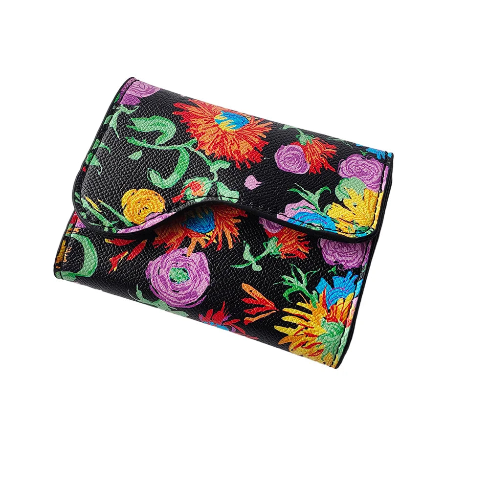 Hemasa Short Folding Wallet Card Holder 2-in-1 Compact Coin Purse/ Calfskin Multi-Card Wallet