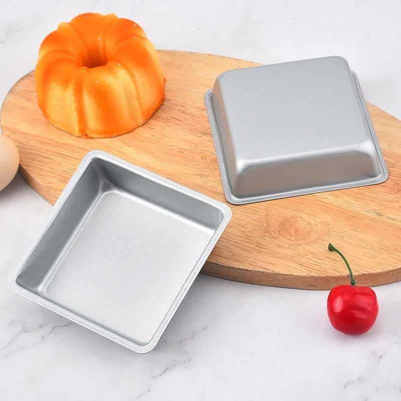 Tejesa 4/6Pcs Square Mini Cake Mold Nonstick Bread Pizza Baking Tray 4 Inch Carbon Steel Cake Pan Baking Dish Mold Bakeware For Kitchen