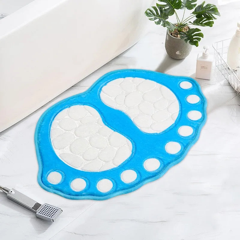 Hemasa Bathroom Rugs Mats Super Absorbent Non-slip Bath Rugs Washable Cobblestone Bath Carpet Cute Foot Shaped Memory Foam Area Rug