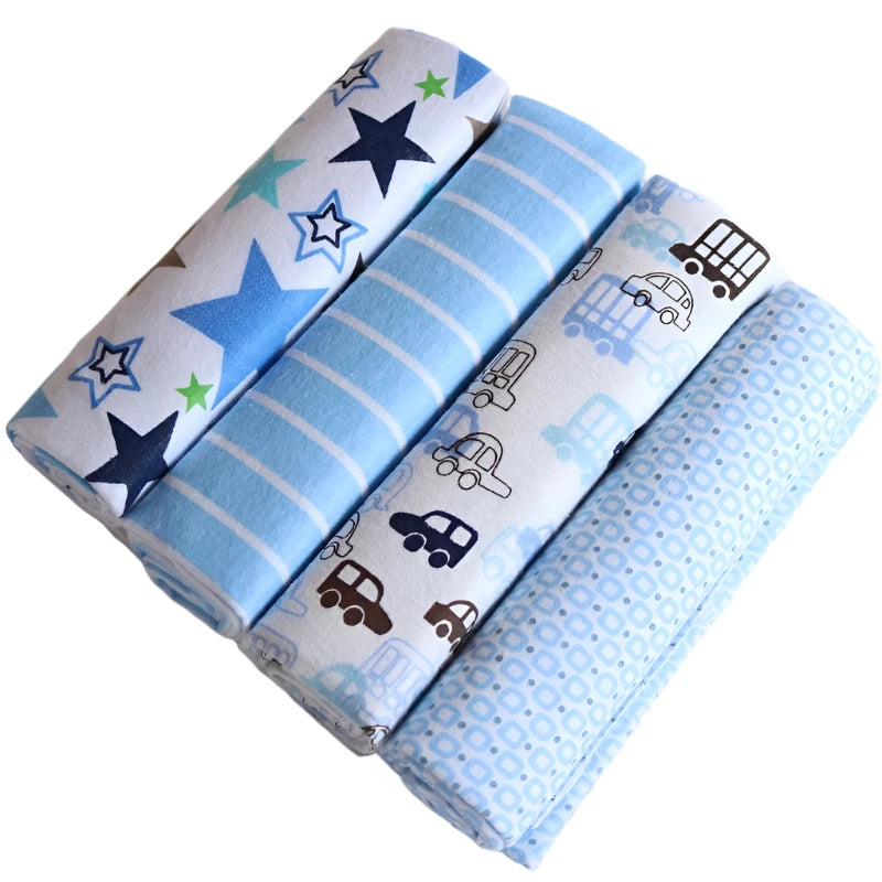 Hemasa 4pcs/pack 100% Cotton Flannel Diapers Supersoft Receiving Baby Blanket Newborn Wrap 76x76cm Baby Bedsheet Print Blanket Swaddle