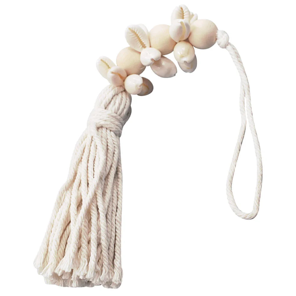 Hemasa 2pcs Seashell Wood Bead Garland Cowrie Shell Bead Garland Tassel Coastal Garland Wall Hanging Accent Home Decor Nautical Farmhouse