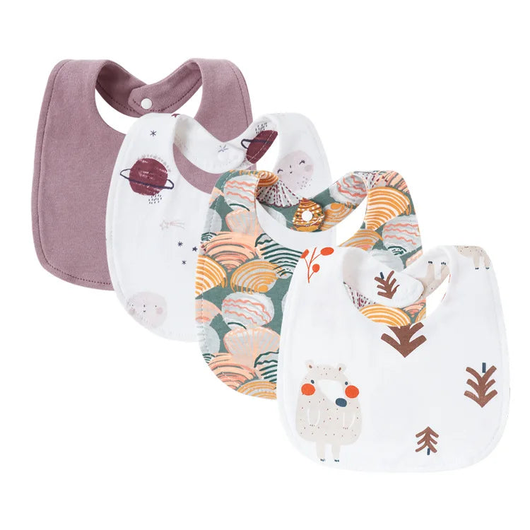 Tejesa 4Pcs Baby Bibs Burp Clothes / Newborn Saliva Towels for Girls Boys Cotton Kids Apron Infant Accessories Toddler Bibs Set