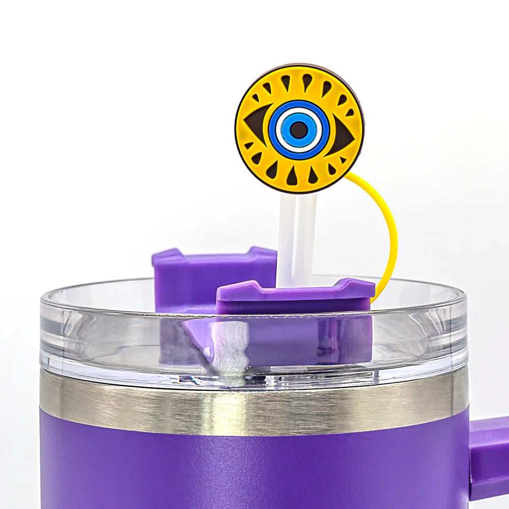 1/7PCS Silicone Colorful Evil Eyes Straw Cover,8mm Reusable Straw Topper Drinking Cup Accessories,Dustproof Straw Cap Gift