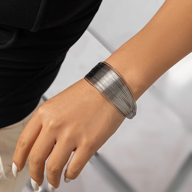 Hemasa  Punk Round Wire Bangles Bracelets for Women / Rock Hip Hop Gold Silver Colour Cuff Bracelets